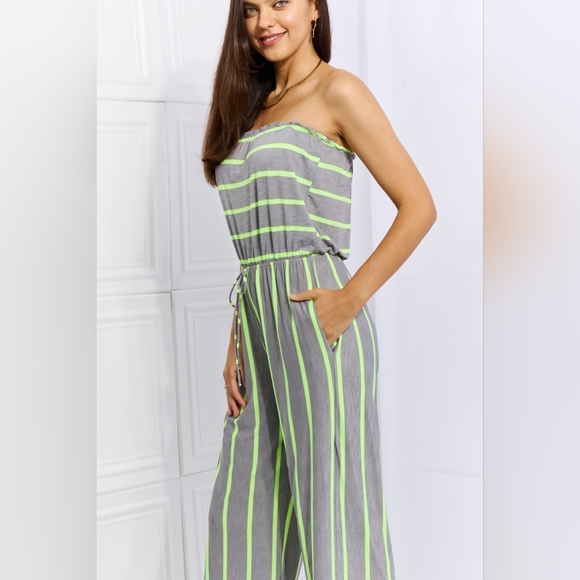 Sew In Love Pop Of Color Full Size Sleeveless Striped Jumpsuit - Picture 4 of 9